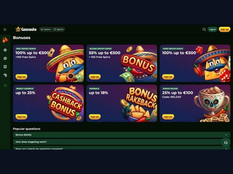 Bonos Casinacho Casino (Nacho Casino) guía completa para España: bono de bienvenida, cashback, RELDAY y rakeback explicados con ejemplos