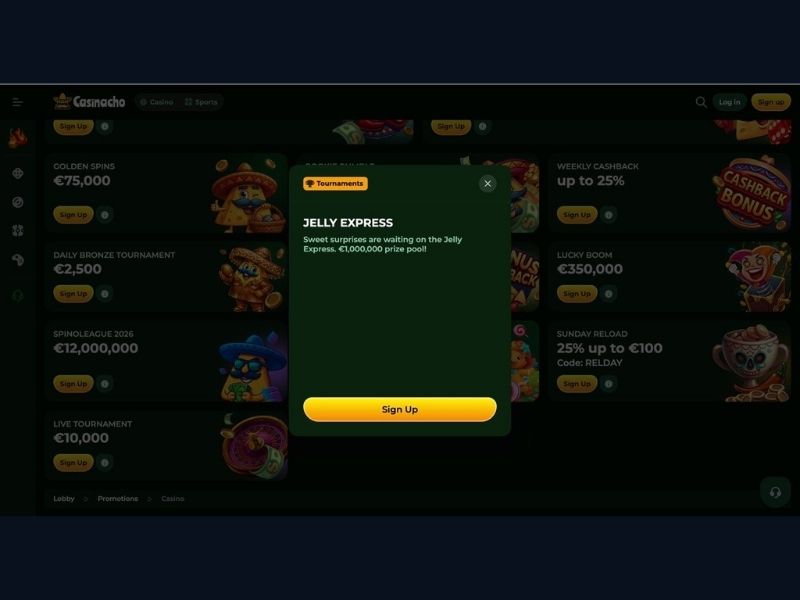 Primera sesión y navegación en el catálogo en Casinacho Casino Nacho Casino para España